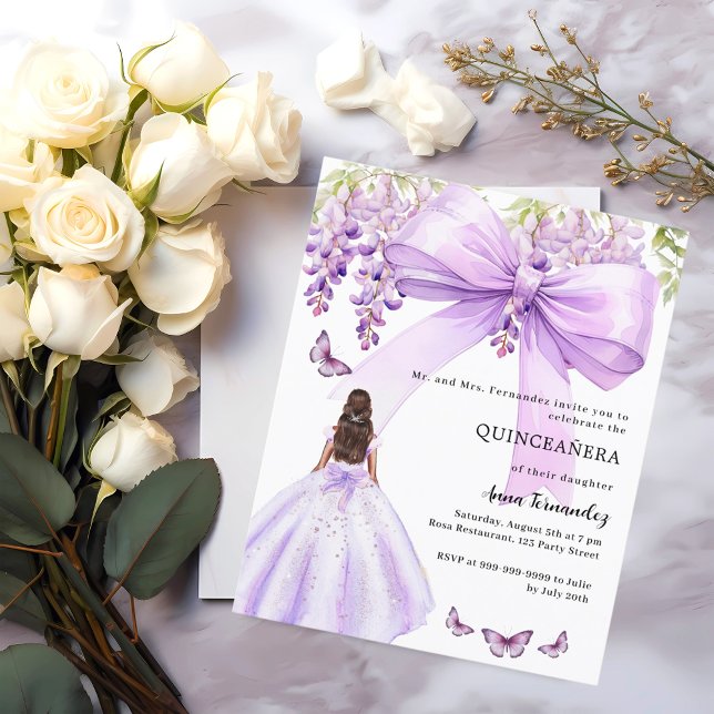 Lavendelboog bloemenjurk Quinceanera uitnodiging (Creator heeft geüpload)