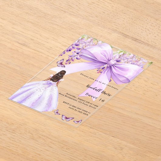Lavendelboog bloemenjurk Sweet 16 clear Acryl Uitnodigingen (Laagn)