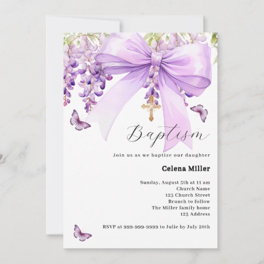 Lavendelboog bloemenmeisje Doop Kaart (Voorkant)