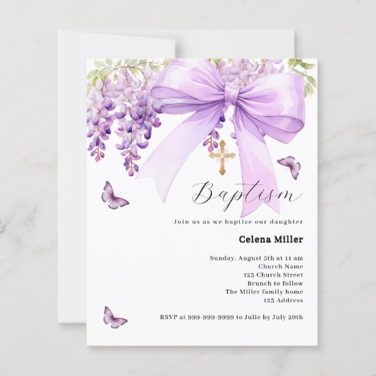 Lavendelboog bloemenmeisje doopuitnodiging (Voorkant)