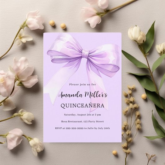 Lavendelboog elegant Quinceanera Kaart