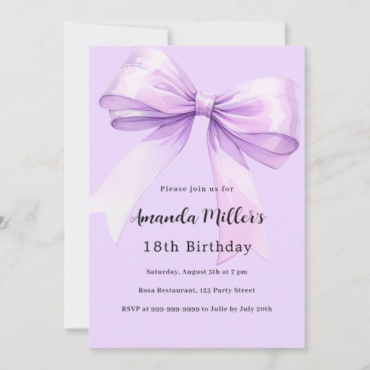 Lavendelboog elegante verjaardagsuitnodiging kaart (Voorkant)