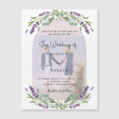 Lavendelboog foto violette bloemen luxe bruiloft magnetische uitnodiging (Voorkant)
