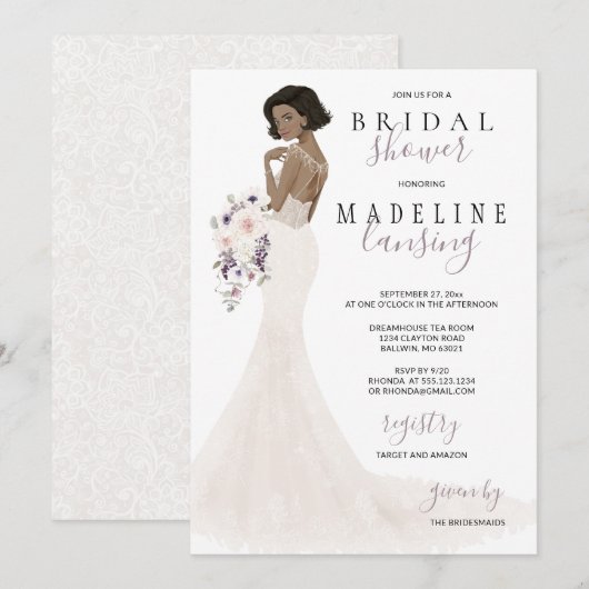 Lavendelbruid in Lace Gown Vrijgezellenfeest Kaart (Voorkant / Achterkant)