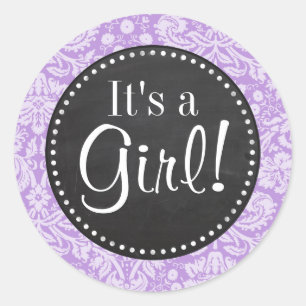 Lavendeldamast;  krijtbord look ronde sticker