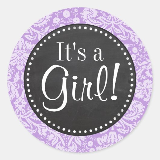 Lavendeldamast;  krijtbord look ronde sticker (Voorkant)