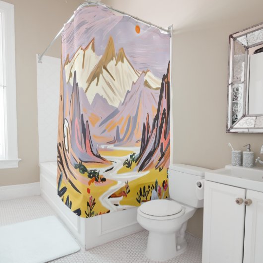 Lavendelgebergte Douchegordijn (In situ)