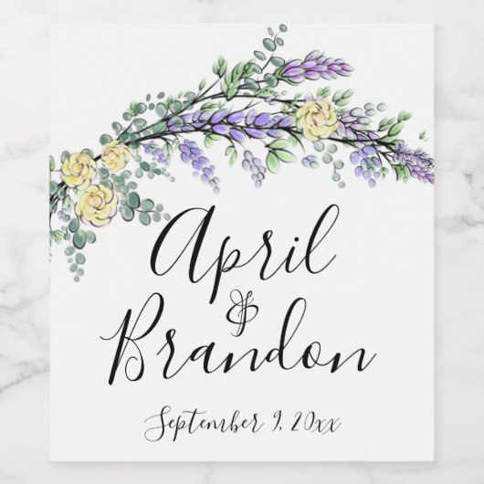 Lavendelgele rozen en Eucalyptus Wijnetiket Wijn Etiket (Enkel label)