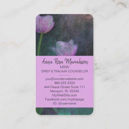 *~* Lavendelgrijs Tulp Shabby  Grunge Roze Visitekaartje (Achterkant)