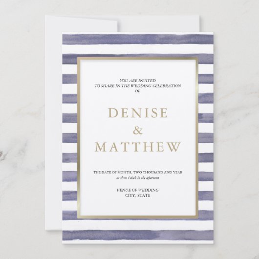 Lavendelgrijze waterverfstrepen & gouden letters kaart (Voorkant)