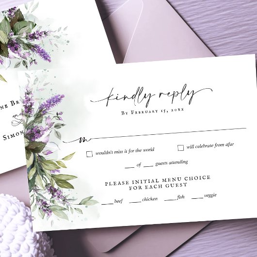 Lavendelgroen Minimalistisch Script Bruiloft RSVP