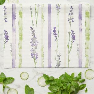 Lavendelgroene strepen bloemmotief theedoek