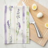 Lavendelgroene strepen bloemmotief theedoek (Quarter Fold)