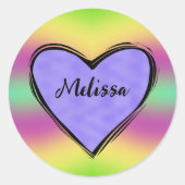 Lavendelhart op de regenboog ronde sticker (Voorkant)