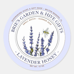 Lavendelhoningpotlabel met honingbijen ronde sticker