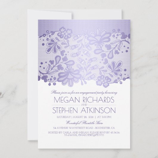 Lavendelkant Elegante  verlovingsfeest Kaart (Voorkant)