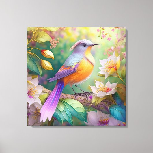 Lavendelkop Sinaasappel Breasted Fantasy Bird Canvas Afdruk (Voorkant)