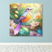 Lavendelkop Sinaasappel Breasted Fantasy Bird Canvas Afdruk (Insitu (Houten vloer))