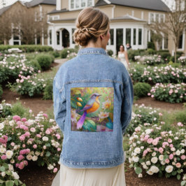 Lavendelkop Sinaasappel Breasted Fantasy Bird Denim Jacket