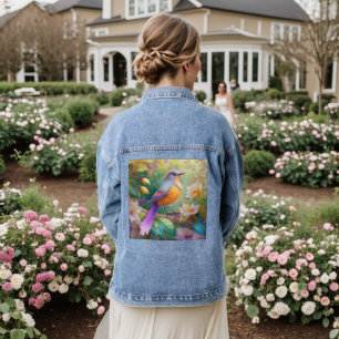 Lavendelkop Sinaasappel Breasted Fantasy Bird Denim Jacket