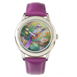 Lavendelkop Sinaasappel Breasted Fantasy Bird Horloge