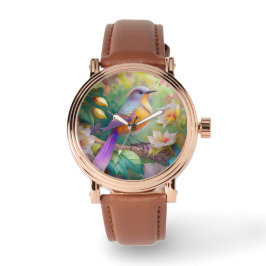 Lavendelkop Sinaasappel Breasted Fantasy Bird Horloge