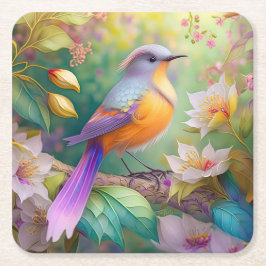 Lavendelkop Sinaasappel Breasted Fantasy Bird Kartonnen Onderzetters