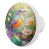 Lavendelkop Sinaasappel Breasted Fantasy Bird Keramische Knop (Rechts)