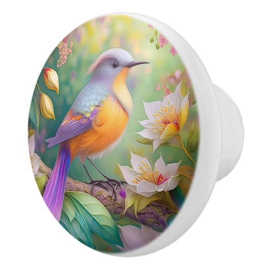 Lavendelkop Sinaasappel Breasted Fantasy Bird Keramische Knop (Rechts)