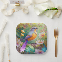 Lavendelkop Sinaasappel Breasted Fantasy Bird Papieren Bordje