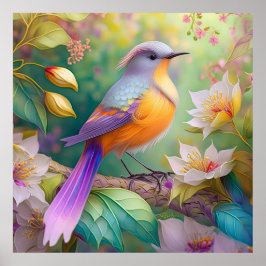 Lavendelkop Sinaasappel Breasted Fantasy Bird Poster