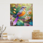 Lavendelkop Sinaasappel Breasted Fantasy Bird Poster (Keuken)