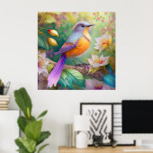 Lavendelkop Sinaasappel Breasted Fantasy Bird Poster (Thuiskantoor)