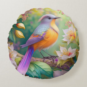 Lavendelkop Sinaasappel Breasted Fantasy Bird Rond Kussen