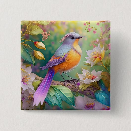 Lavendelkop Sinaasappel Breasted Fantasy Bird Vierkante Button 5,1 Cm (Voorkant)