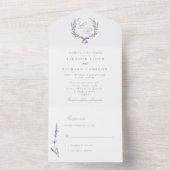 Lavendelkrans Monogram & Boog Wedding All In One Uitnodiging (Binnen)