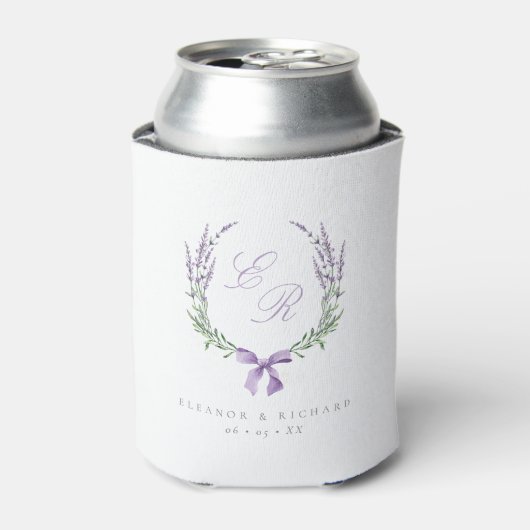 Lavendelkrans & strik monogram bruiloft blikjeskoeler (Blikje Voorkant)