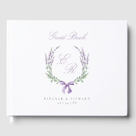 Lavendelkrans & strik monogram bruiloft gastenboek