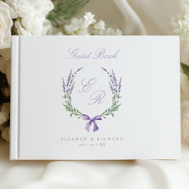 Lavendelkrans & strik monogram bruiloft gastenboek