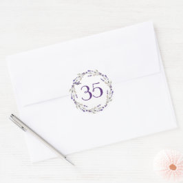 Lavendelkrans voor 35ste verjaardag ronde sticker