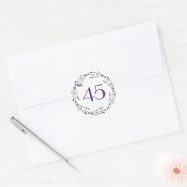 Lavendelkrans voor 45ste verjaardag ronde sticker