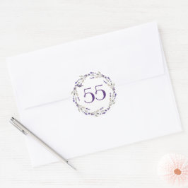 Lavendelkrans voor 55ste verjaardag ronde sticker