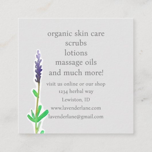 Lavendelkruidbloemen Huidverzorging Botanische Pla Vierkante Visitekaartje (Achterkant)