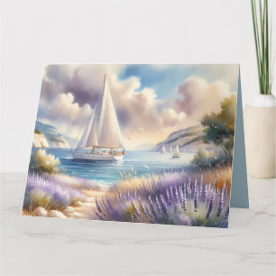 Lavendelkust Zeilboot Watercolorscene Kaart