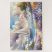 Lavendelkust Zeilboot Watercolorscene Legpuzzel (Verticaal)
