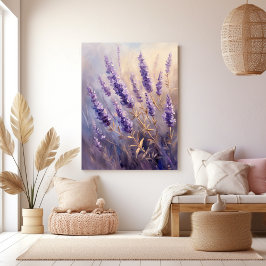 Lavendelplant en gouden bladeren canvas afdruk