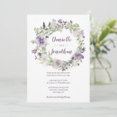 Lavendelpruim Paarse crème bloemenkrans bruiloft | Kaart (Staand voorkant)