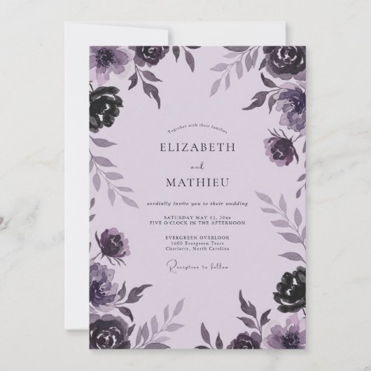 Lavendelpruim Wilde Bloemen Bruiloft Kaart (Voorkant)