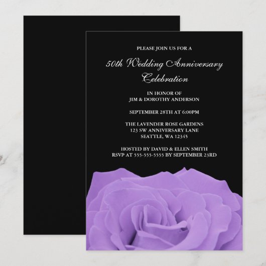 Lavendelroos en Zwarte 50ste Huwelijksverjaardag Kaart (Voorkant / Achterkant)