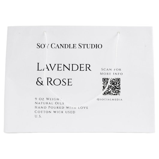 Lavendelroos sojakaars bedrijf voeg q r code tekst groot cadeauzakje (Voorkant)